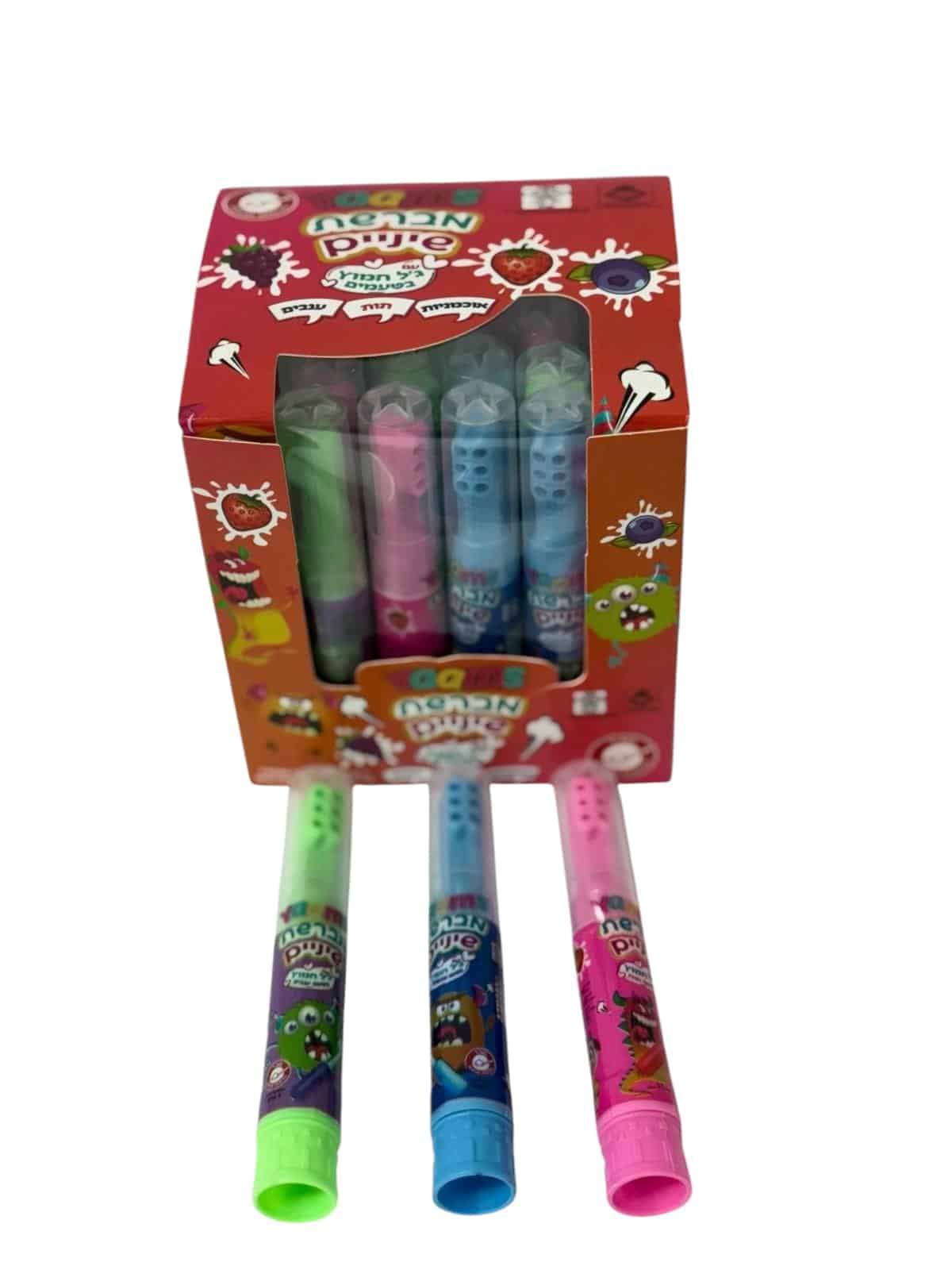 יאמס מברשת שיניים עם ג'לי חמוץ בטעמים אוכמניות, תות וענבים 7 גרם