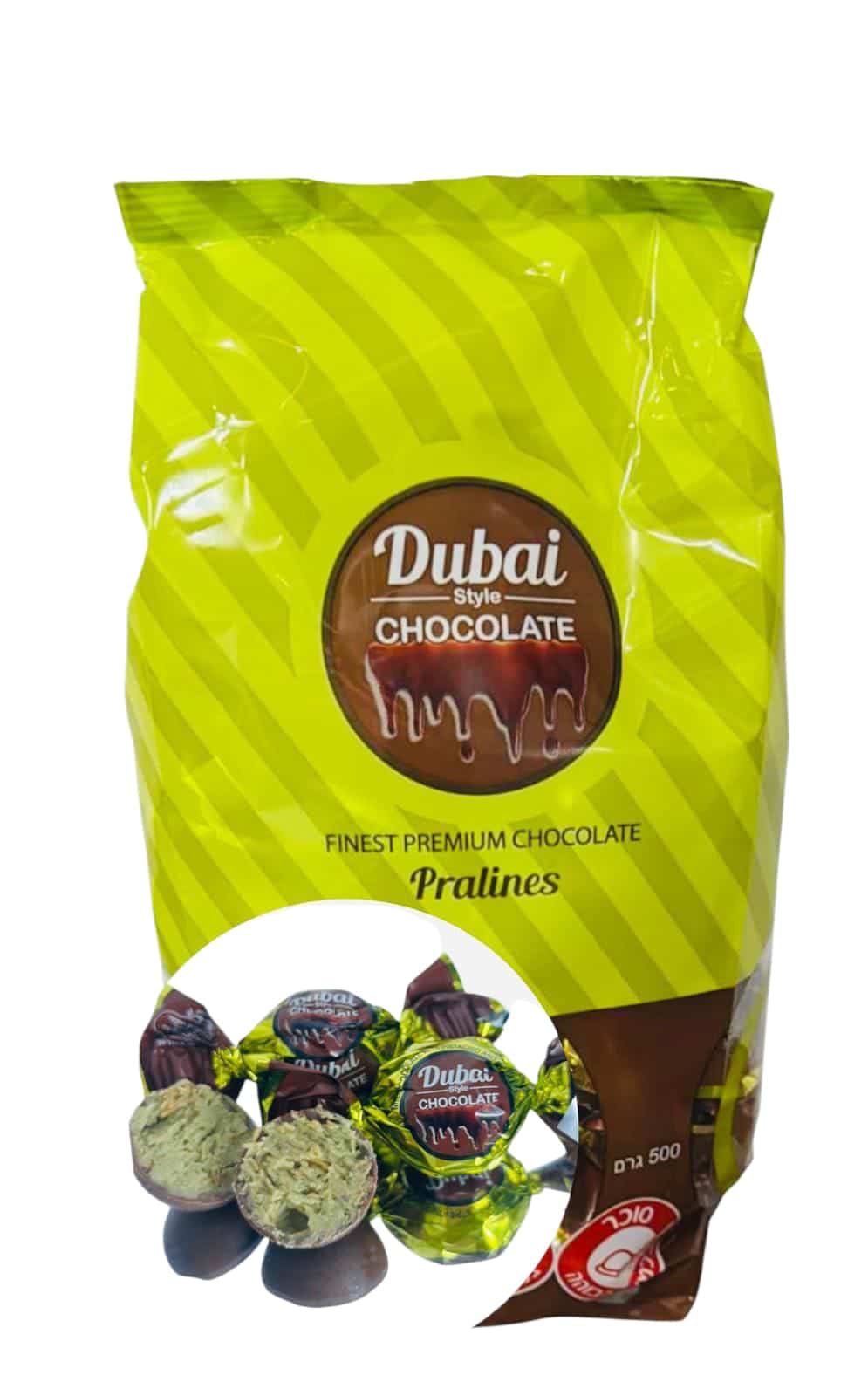 פרלין דובאי שוקולד חלב במילוי פיסטוק וקדאיף 500 גרם