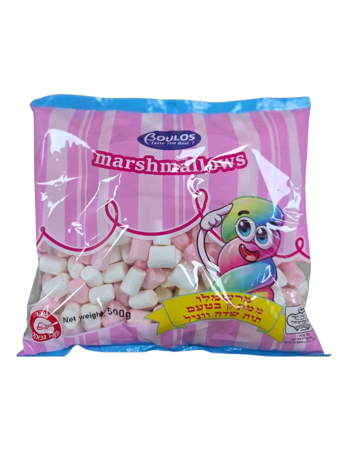 ממתק מרשמלו כריות ורוד,לבן בטעם תות וניל 500 גרם ‎BOULOS