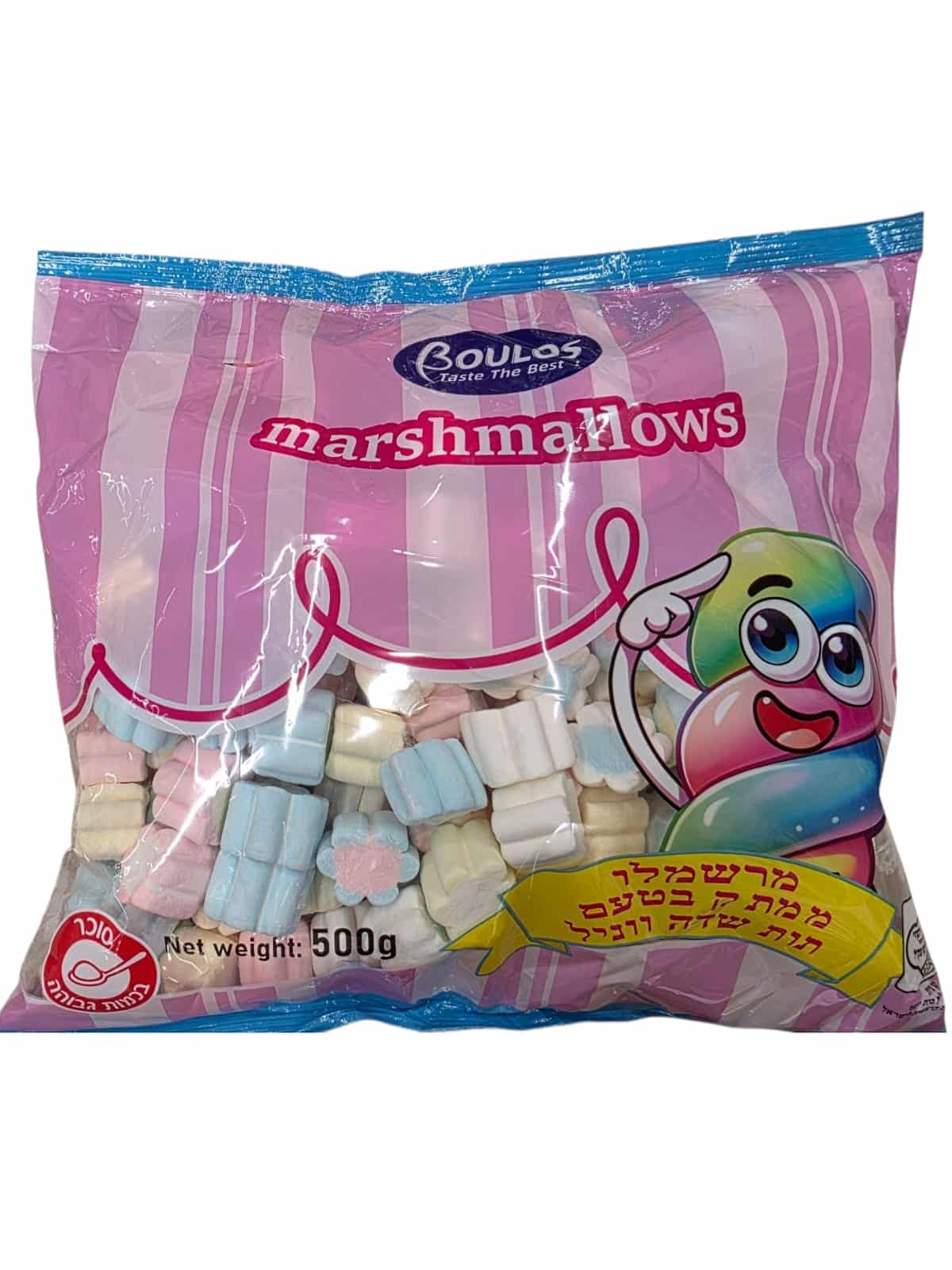 ממתק מרשמלו פרחים צבעוני בטעם תות וניל 500 גרם ‎BOULOS
